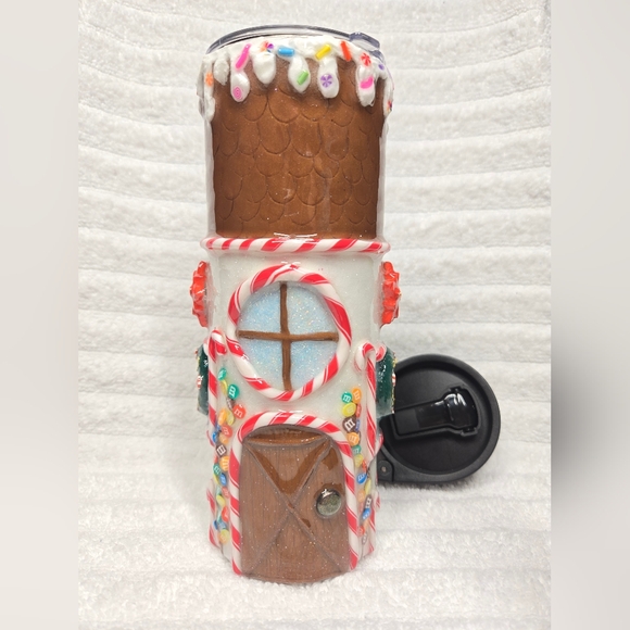 Hand Crafted Other - 20oz 3d Hand-wash Sculpted Gingerbread Tumbler, glowing windows